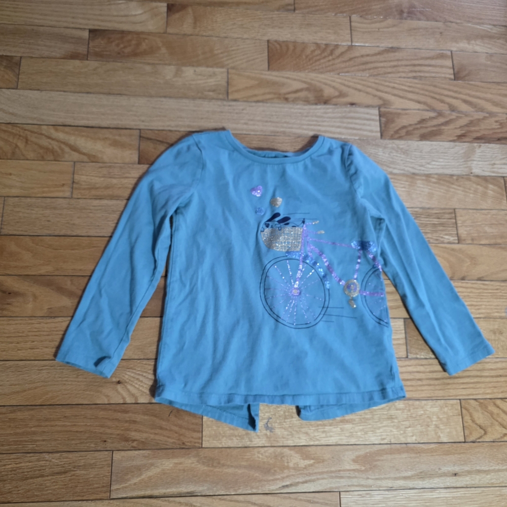 Girls Teal Long-Sleeve Bike Cut Out Backside Graphic Top